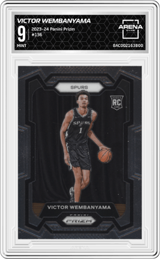 Victor Wembanyama from the 2023-24 Panini Prizm set graded by Arena Club and given an overall grade of 9.