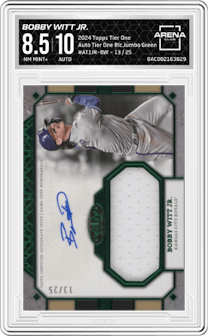 Bobby Witt Jr.  from the 2024 Topps Tier One  set featuring a Green parallel graded by Arena Club and given an overall grade of 8.5.