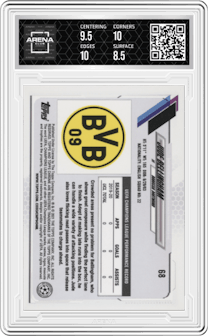 Jude Bellingham from the 2020-21 Topps Chrome UEFA Champions League set graded by Arena Club and given an overall grade of 9.