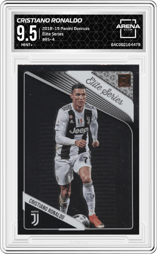 Cristiano Ronaldo from the 2018-19 Panini Donruss set graded by Arena Club and given an overall grade of 9.5.