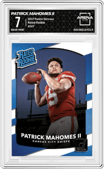 Patrick Mahomes II from the 2017 Panini Donruss set graded by Arena Club and given an overall grade of 7.