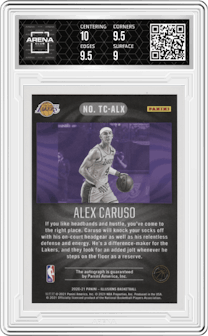 Alex Caruso from the 2020-21 Panini Illusions  set featuring a Pink parallel graded by Arena Club and given an overall grade of 9.5.
