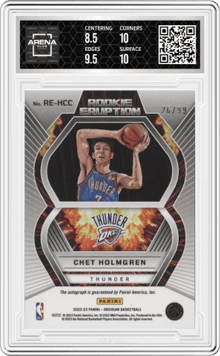 Chet Holmgren from the 2022-23 Panini Obsidian set graded by Arena Club and given an overall grade of 9.