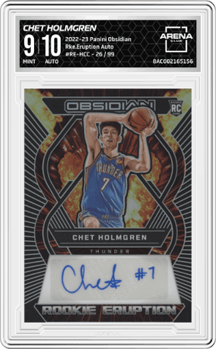 Chet Holmgren from the 2022-23 Panini Obsidian set graded by Arena Club and given an overall grade of 9.