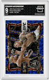 Conor McGregor from the 2021 Panini Select UFC set featuring a Disco Blue parallel graded by Arena Club and given an overall grade of 9.