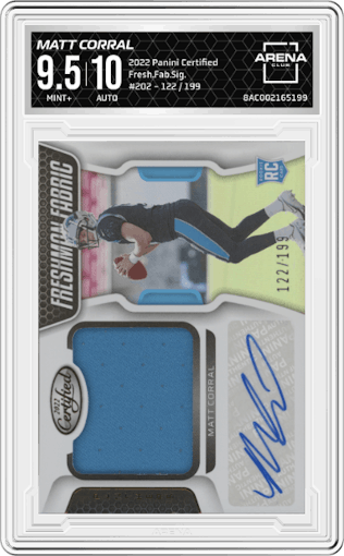 Matt Corral from the 2022 Panini Certified set graded by Arena Club and given an overall grade of 9.5.