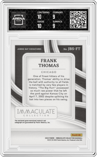 Frank Thomas from the 2023 Panini Immaculate Collection set graded by Arena Club and given an overall grade of 9.5.
