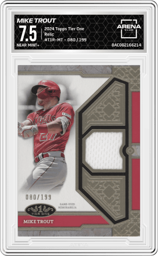 Mike Trout from the 2024 Topps Tier One  set graded by Arena Club and given an overall grade of 7.5.