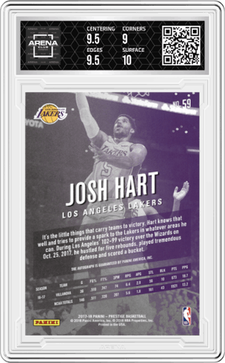 Josh Hart from the 2017-18 Panini Prestige set graded by Arena Club and given an overall grade of 9.5.