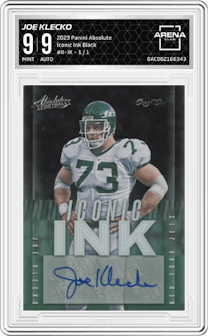 Joe Klecko from the 2023 Panini Absolute set featuring a Black parallel graded by Arena Club and given an overall grade of 9.