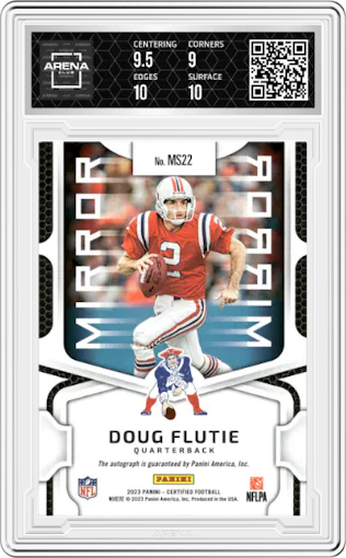 Doug Flutie from the 2023 Panini Certified set featuring a Teal parallel graded by Arena Club and given an overall grade of 9.5.