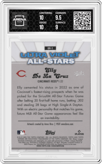 Elly De La Cruz from the 2024 Topps Chrome set graded by Arena Club and given an overall grade of 9.5.