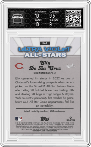 Elly De La Cruz from the 2024 Topps Chrome set graded by Arena Club and given an overall grade of 9.5.
