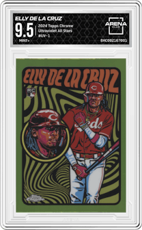 Elly De La Cruz from the 2024 Topps Chrome set graded by Arena Club and given an overall grade of 9.5.