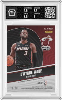 Dwyane Wade from the 2023-24 Panini Revolution set featuring a Fractal parallel graded by Arena Club and given an overall grade of 9.