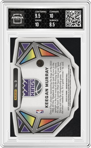 Keegan Murray from the 2022-23 Panini Obsidian set graded by Arena Club and given an overall grade of 9.