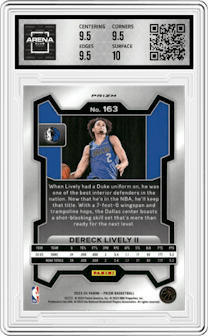 Dereck Lively II from the 2023-24 Panini Prizm set featuring a Fast Break parallel graded by Arena Club and given an overall grade of 10.