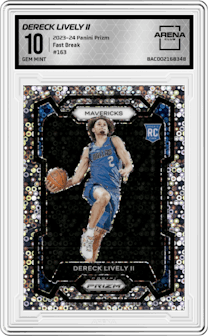 Dereck Lively II from the 2023-24 Panini Prizm set featuring a Fast Break parallel graded by Arena Club and given an overall grade of 10.
