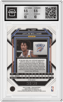 Jaylin Williams from the 2022-23 Panini Prizm  set featuring a Blue Prizm parallel graded by Arena Club and given an overall grade of 10.