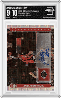 Jabari Smith Jr. from the 2022-23 Panini Photogenic set featuring a Maze parallel graded by Arena Club and given an overall grade of 9.