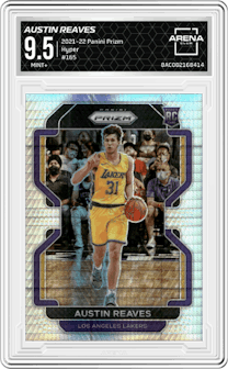 Austin Reaves from the 2021-22 Panini Prizm  set featuring a Hyper parallel graded by Arena Club and given an overall grade of 9.5.