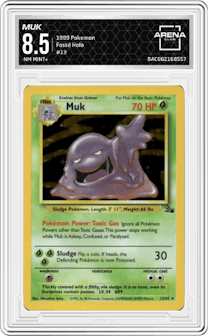 Muk from the 1999 Pokemon set graded by Arena Club and given an overall grade of 8.5.