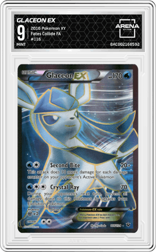 Glaceon EX  from the 2016 Pokemon XY set graded by Arena Club and given an overall grade of 9.