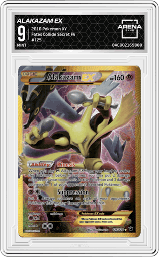 Alakazam EX from the 2016 Pokemon XY set graded by Arena Club and given an overall grade of 9.