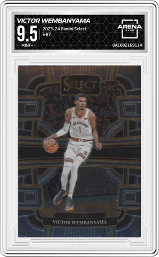 Victor Wembanyama from the 2023-24 Panini Select  set graded by Arena Club and given an overall grade of 9.5.