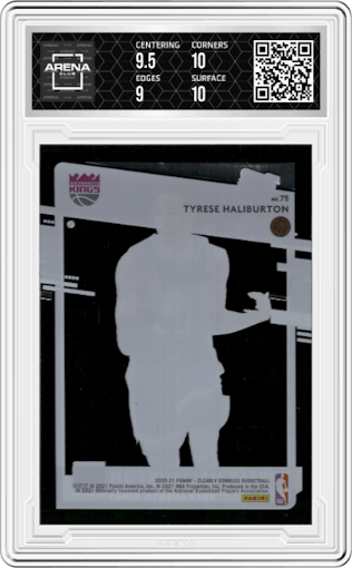 Tyrese Haliburton from the 2020-21 Clearly Donruss set graded by Arena Club and given an overall grade of 9.5.