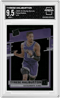Tyrese Haliburton from the 2020-21 Clearly Donruss set graded by Arena Club and given an overall grade of 9.5.