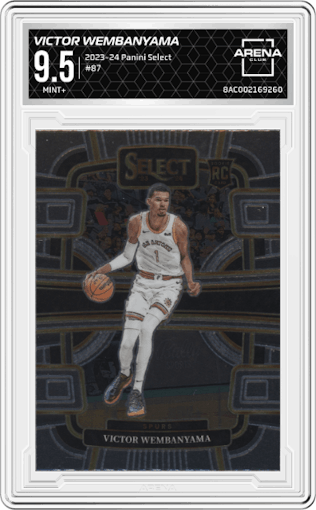 Victor Wembanyama from the 2023-24 Panini Select  set graded by Arena Club and given an overall grade of 9.5.