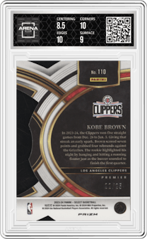 Kobe Brown from the 2023-24 Panini Select  set featuring a Die-Cut Tie-Dye parallel graded by Arena Club and given an overall grade of 9.