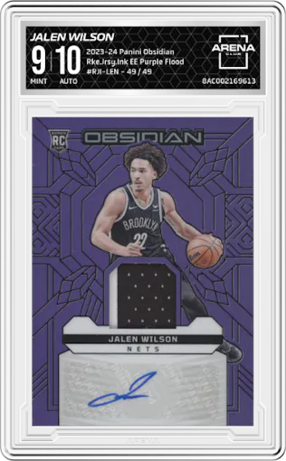 Jalen Wilson from the 2023-24 Panini Obsidian set featuring a Electric Etch Purple Flood parallel graded by Arena Club and given an overall grade of 9.