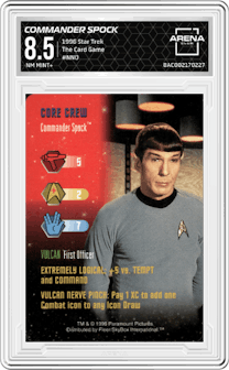 Commander Spock from the 1996 Star Trek set graded by Arena Club and given an overall grade of 8.5.