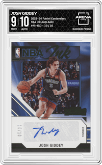 Josh Giddey from the 2023-24 Panini Contenders set featuring a Gold parallel graded by Arena Club and given an overall grade of 9.