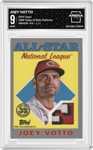 Joey Votto from the 2023 Topps Series 2 set featuring a Platinum parallel graded by Arena Club and given an overall grade of 9.