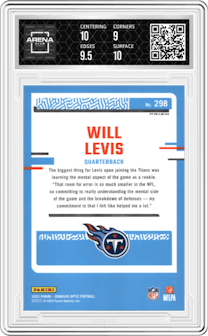 Will Levis from the 2023 Donruss Optic set featuring a Green Velocity parallel graded by Arena Club and given an overall grade of 9.5.