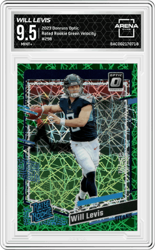 Will Levis from the 2023 Donruss Optic set featuring a Green Velocity parallel graded by Arena Club and given an overall grade of 9.5.
