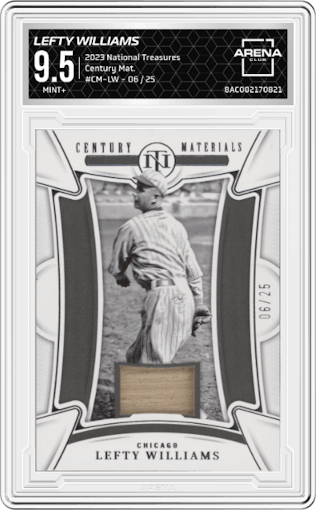 Lefty Williams from the 2023 Panini National Treasures set graded by Arena Club and given an overall grade of 9.5.