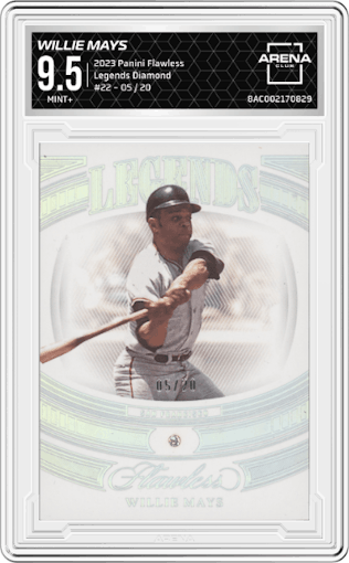 Willie Mays from the 2023 Panini Flawless set graded by Arena Club and given an overall grade of 9.5.