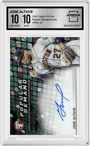 Jose Altuve from the 2022 Topps Pristine set graded by Arena Club and given an overall grade of 10.
