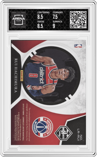 Rui Hachimura from the 2019-20 Panini Chronicles  set graded by Arena Club and given an overall grade of 8.