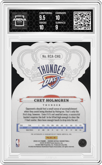Chet Holmgren  from the 2022-23 Panini Crown Royale set graded by Arena Club and given an overall grade of 9.5.