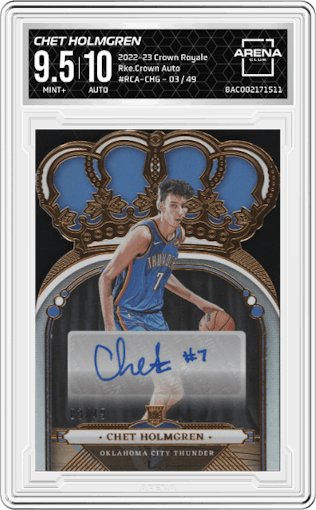 Chet Holmgren  from the 2022-23 Panini Crown Royale set graded by Arena Club and given an overall grade of 9.5.