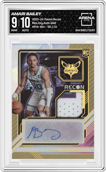 Amari Bailey from the 2023-24 Panini Recon set featuring a Gold parallel graded by Arena Club and given an overall grade of 9.