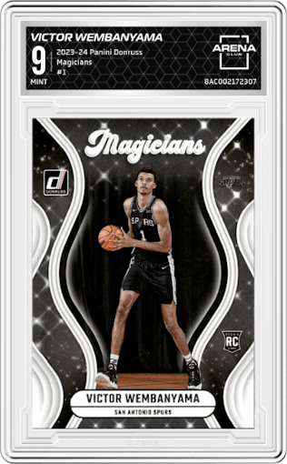 Victor Wembanyama from the 2023-24 Panini Donruss set graded by Arena Club and given an overall grade of 9.