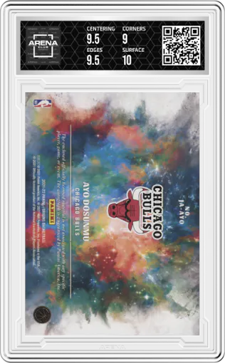 Ayo Dosunmu from the 2021-22 Panini Origins set graded by Arena Club and given an overall grade of 9.5.