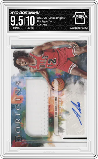 Ayo Dosunmu from the 2021-22 Panini Origins set graded by Arena Club and given an overall grade of 9.5.