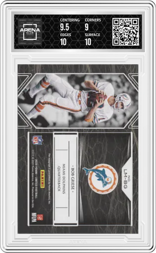 Bob Griese from the 2020 Panini Limited set graded by Arena Club and given an overall grade of 9.5.